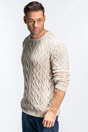 Rupert and Buckley END of LINE, Outlet Priced Mens Warm Cable Knit Jumper - Crema de avena - Jersey de mezcla de lana de punto