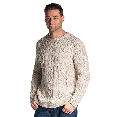 Rupert and Buckley END of LINE, Outlet Priced Mens Warm Cable Knit Jumper - Crema de avena - Jersey de mezcla de lana de punto