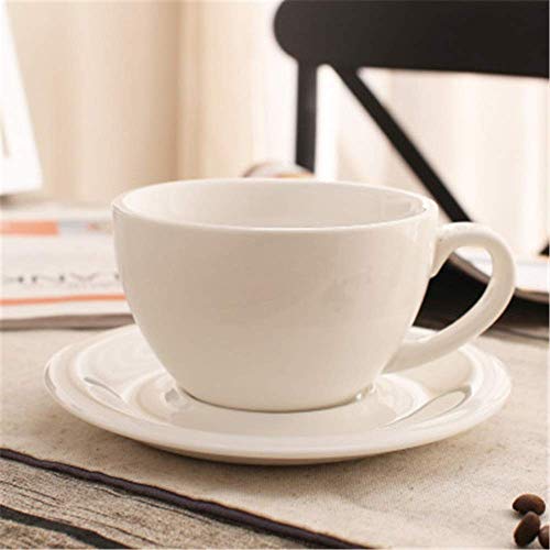 RUXMY Exquisitos Juegos de platillo de Taza Bone China Taza de café Europea Boca Ancha Lahua Mocha Taza de Capuchino Latte Cup 260cc (Color: Blanco, Tamaño: 260ml)