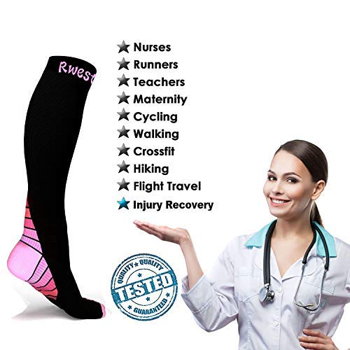 Rwest X Calcetines de compresión Medias de compresión para Hombres y Mujeres, Deporte, Trotar, Correr, Volar, Viajar, varicosas，Embarazo y médicos, Aumentar la circulación sanguínea, la regeneración…