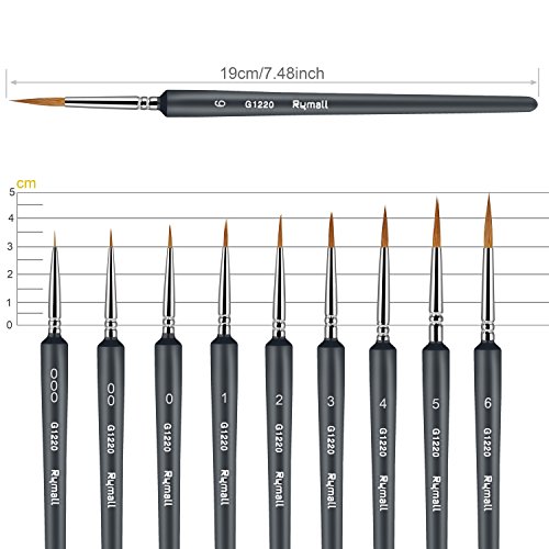 Rymall - Set de 9 pinceles para óleo y acuarela, aptos también para decoraciones de manicura