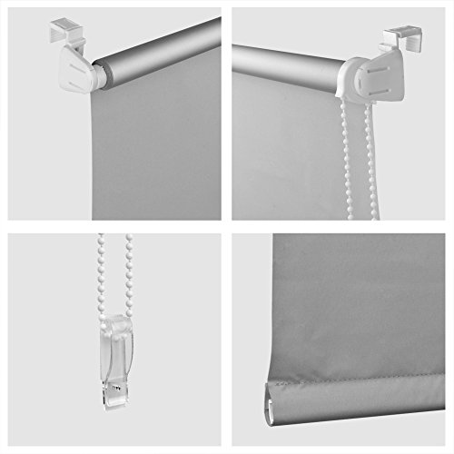 S SIENOC Klemmfix - Estor Opaco para Ventana Estor Enrollable/Thermo – Estor de Opaco Blackout Blind Silver Coating Opaque Protección de Pantalla para Ventanas y Puertas (Gris, 60x150 cm)