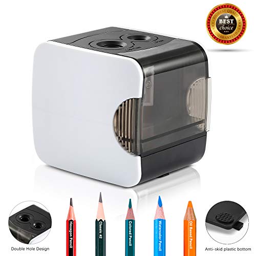 Sacapuntas eléctrico CyanCloud, con doble agujero o funciona con USB, afilador n.º 2 y lápices de colores para el hogar, la escuela, la oficina, color blanco