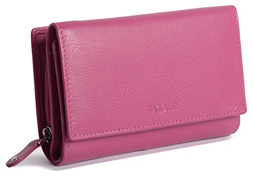 SADDLER Billetera Triple Pliegue de 14cm para Mujeres con Cremallera de 3 Vias y Monedero de 2 Secciones - Magenta