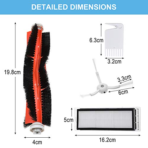 SAFETYON Accesorios Originales Robot Aspirador Mi 12 Piezas Xiaomi Recambio de Roborock s50 Vacuum 1/2, 1 Cepillo Principal +2 Cepillo Lateral +1 Auxiliar de Limpieza +4 Filtros HEPA +4 Tornillo
