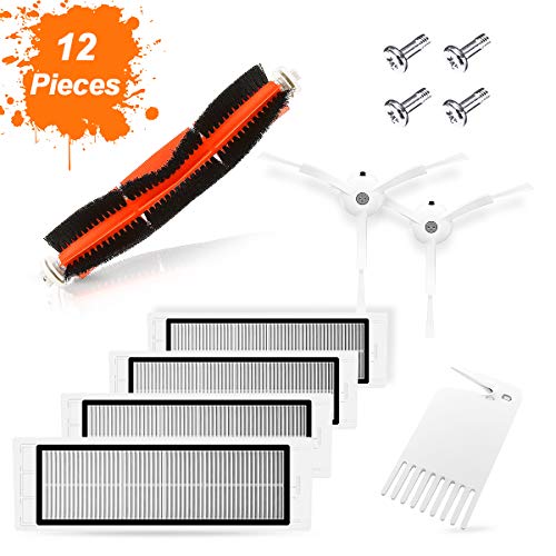 SAFETYON Accesorios Originales Robot Aspirador Mi 12 Piezas Xiaomi Recambio de Roborock s50 Vacuum 1/2, 1 Cepillo Principal +2 Cepillo Lateral +1 Auxiliar de Limpieza +4 Filtros HEPA +4 Tornillo