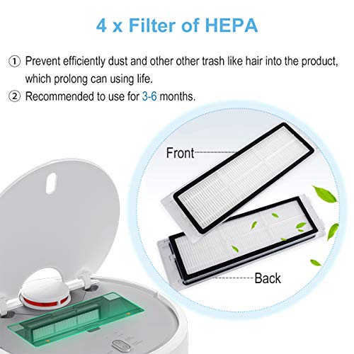 SAFETYON Accesorios Originales Robot Aspirador Mi 12 Piezas Xiaomi Recambio de Roborock s50 Vacuum 1/2, 1 Cepillo Principal +2 Cepillo Lateral +1 Auxiliar de Limpieza +4 Filtros HEPA +4 Tornillo