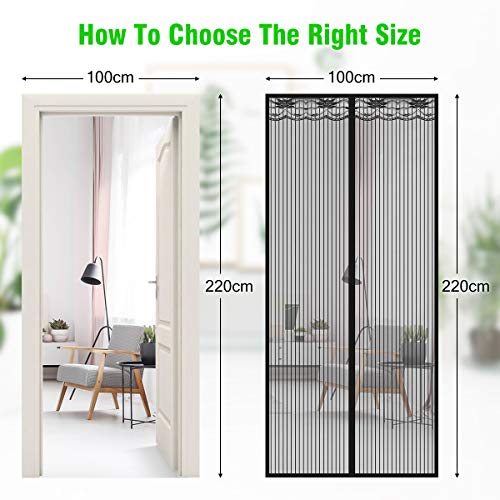 SAFETYON Mosquitera Puerta Magnetica, 100 x 220cm, Corredera Cortina Mosquitera Magnética para Puertas de Salón/Balcón/Corredor (Negro)