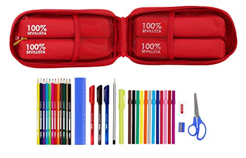 Safta - F.C. Sevilla 411856747 2018 Plumier Mochila con 4 Estuches y Útiles, 23 cm, Rojo