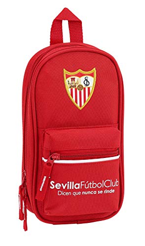 Safta - F.C. Sevilla 411856747 2018 Plumier Mochila con 4 Estuches y Útiles, 23 cm, Rojo