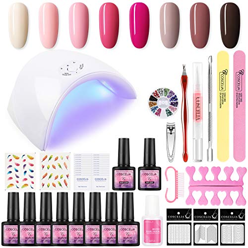 Saint-Acior 8PCS Esmalte de Uñas Semipermanente Uñas de Gel Soak off 8ml Nail Dryer 36W UV/LED Lámpara Uñas Secador de Uñas Top Coat Base Coat Manicura Kit