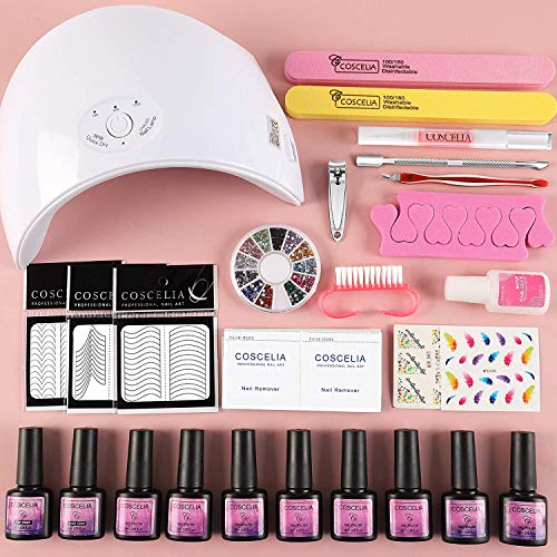 Saint-Acior 8PCS Esmalte de Uñas Semipermanente Uñas de Gel Soak off 8ml Nail Dryer 36W UV/LED Lámpara Uñas Secador de Uñas Top Coat Base Coat Manicura Kit