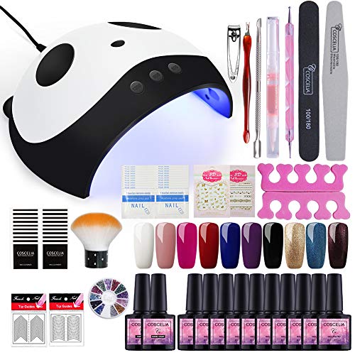 Saint-Acior Kit Uñas de Gel Esmalte de Uñas Semipermanente Uñas de Gel UV LED Kit de Manicura 10pcs Nail Dryer 36W Secador de Uñas Topcoat Base Coat Manicura Kit