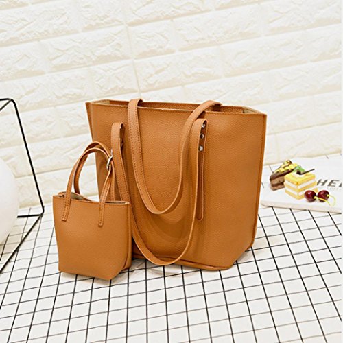 Saisiyiky Bolsos de Mujer Baratos Bolsos Bandolera de Mujer de Cuero de pu Bolsos Conjunto 4PCS - 1PC Bolsas de hombro + 1PC Bolsas Crossbody + 1PC Bolsas + 1PC Monedero (Marrón)