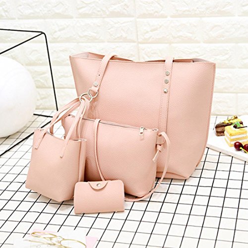 Saisiyiky Bolsos de Mujer Baratos Bolsos Bandolera de Mujer de Cuero de pu Bolsos Conjunto 4PCS - 1PC Bolsas de hombro + 1PC Bolsas Crossbody + 1PC Bolsas + 1PC Monedero (Rosa)