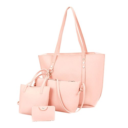 Saisiyiky Bolsos de Mujer Baratos Bolsos Bandolera de Mujer de Cuero de pu Bolsos Conjunto 4PCS - 1PC Bolsas de hombro + 1PC Bolsas Crossbody + 1PC Bolsas + 1PC Monedero (Rosa)