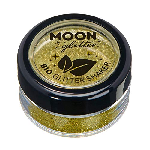 Saleros de Purpurina Eco Biodegradable de Moon Glitter - Purpurina 100% Cosmética Bio para Cara, Cuerpo, Uñas, Pelo y Labios - 5g - Dorado