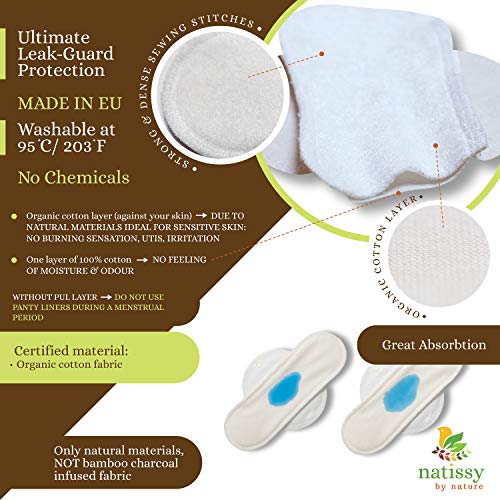 Salvaslips de tela reutilizables, 7-Pack Protege Slips de algodón ORGÁNICO con alas negras HECHAS EN LA UE, Compresas sin PUL, Toallas Sanitarias para uso diario y flujo blanco, NO para menstruación
