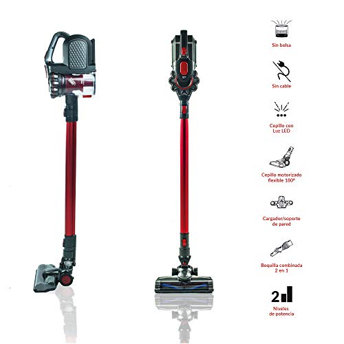 SAMBA Aspirador Vertical y de Mano Sin Cable Modelo Q7 Clean Force - Aspirador Escoba con Cepillo Motorizado Flexible 180º, Luz LED, 2 Niveles de Potencia, Boquilla Combinada, Soporte de Pared