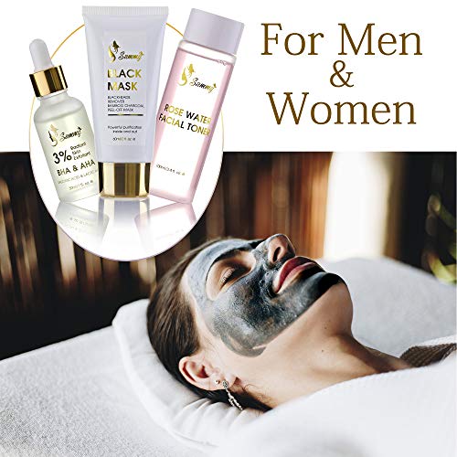 Sammy black removedor set de envoltura de regalo, 1x 3% BHA y AHA Radiant Skin Exfoliant, 1x máscara negra, 1x agua de rosas