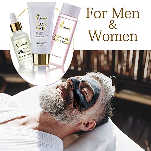 Sammy black removedor set de envoltura de regalo, 1x 3% BHA y AHA Radiant Skin Exfoliant, 1x máscara negra, 1x agua de rosas