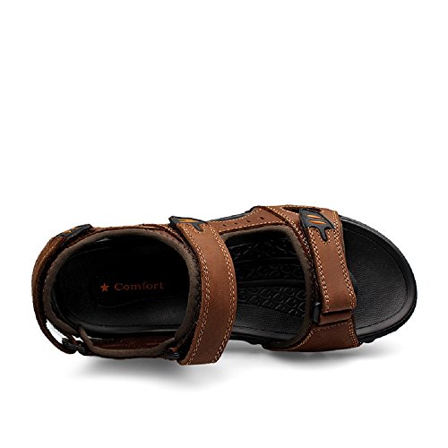 Sandalias Hombre Verano Cuero Playa, Deportivas Piscina Scarpe Chanclas Senderismo Abierta Impermeables Agua Planas Negro Marrón 38-48 BR48