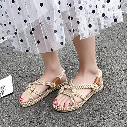 Sandalias Planas para Mujer Verano Tacón Bajo Tobillo Corbata Cruzada Peep-Toe Slingback Calzado Ocio Vacaciones Al Aire Libre Mujeres Slip-On Shoes