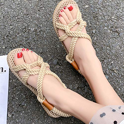 Sandalias Planas para Mujer Verano Tacón Bajo Tobillo Corbata Cruzada Peep-Toe Slingback Calzado Ocio Vacaciones Al Aire Libre Mujeres Slip-On Shoes
