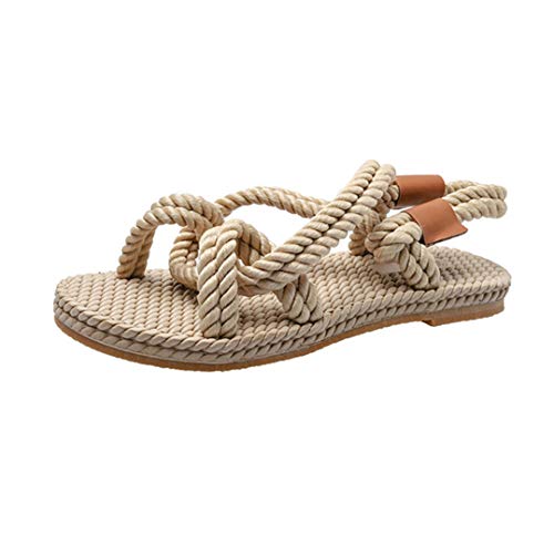 Sandalias Planas para Mujer Verano Tacón Bajo Tobillo Corbata Cruzada Peep-Toe Slingback Calzado Ocio Vacaciones Al Aire Libre Mujeres Slip-On Shoes