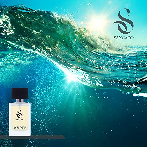 SANGADO Aqva A.B. Perfume para Hombres, Larga Duración de 8-10 horas, Olor Lujoso, Amaderada Acuática, Francesas Finas, Extra Concentrado (Eau de Parfum), Spray de 50 ml, Un Gran Regalo Para Hombres