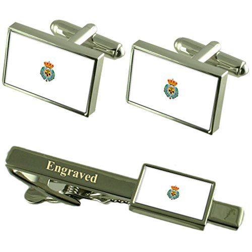 Santa Cruz de Tenerife City Bandera España Gemelos Grabado Set Clip de Corbata