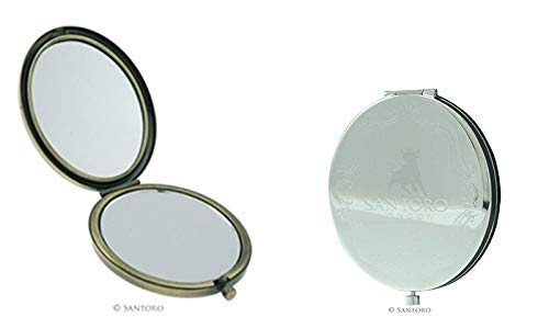 SANTORO LONDON Bolso de bolsillo compacto con aumento de espejo y espejo estándar en caja de regalo esmaltado (amapolas en el cielo)