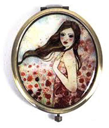 SANTORO LONDON Bolso de bolsillo compacto con aumento de espejo y espejo estándar en caja de regalo esmaltado (amapolas en el cielo)