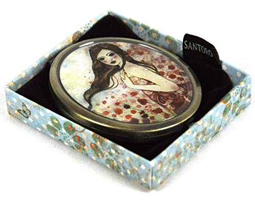SANTORO LONDON Bolso de bolsillo compacto con aumento de espejo y espejo estándar en caja de regalo esmaltado (amapolas en el cielo)
