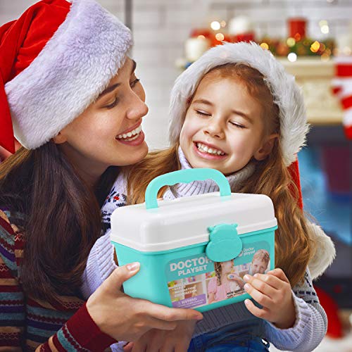 Satkago Maletin Medicos Juguete, 44 Piezas Maletín Medico Juguete Juegos de Médicos Enfermera para Niños Juego de rol Niño Doctor Juguete de Doctora Rompecabezas Casa Caja de Medicina Juguetes Doctor