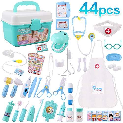 Satkago Maletin Medicos Juguete, 44 Piezas Maletín Medico Juguete Juegos de Médicos Enfermera para Niños Juego de rol Niño Doctor Juguete de Doctora Rompecabezas Casa Caja de Medicina Juguetes Doctor