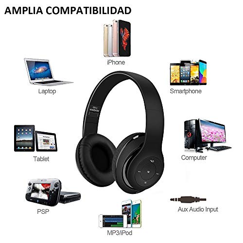 Satohom Auriculares Bluetooth de Diadema Cascos Bluetooth Inalámbrico Auriculares Plegable Cascos Over Ear con Micrófono Audio Cable Cancelación de Ruido Auriculares para TV PC Tablet iPhone iPad