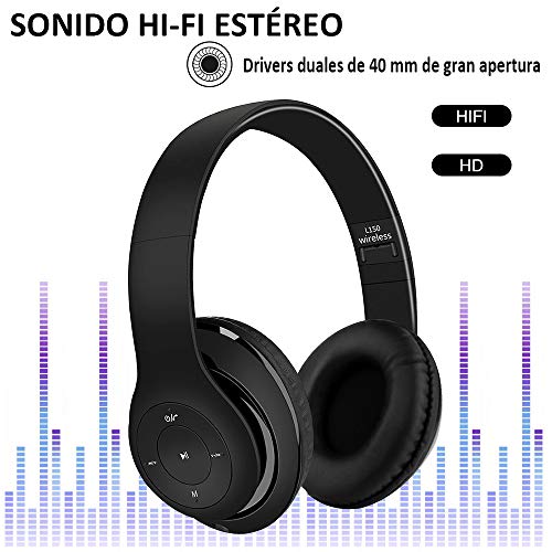 Satohom Auriculares Bluetooth de Diadema Cascos Bluetooth Inalámbrico Auriculares Plegable Cascos Over Ear con Micrófono Audio Cable Cancelación de Ruido Auriculares para TV PC Tablet iPhone iPad