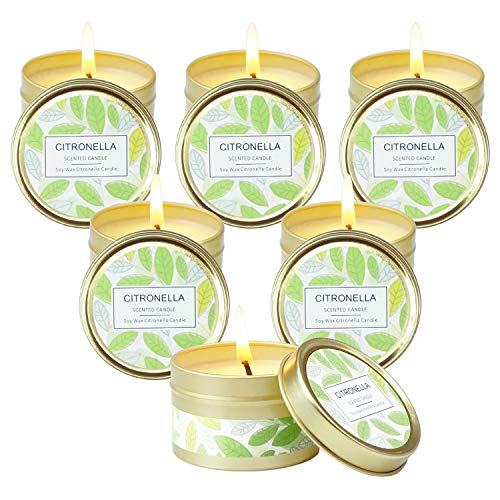SCENTORINI Velas de Citronela en Lata Antimosquitos Ceras de Hierba con Aroma de limón, 100% de Cera de Soja Aire Libre 95g 15h x 6