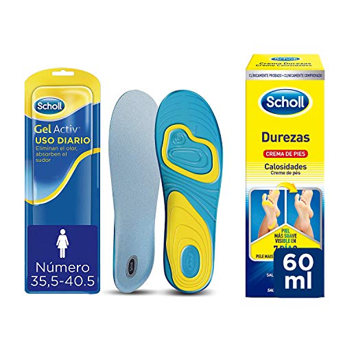 Scholl Plantillas Gelactiv Uso Diario Mujer + Crema de Pies para Durezas - 2 plantillas (Talla 35.5-40.5) + Crema 60ml