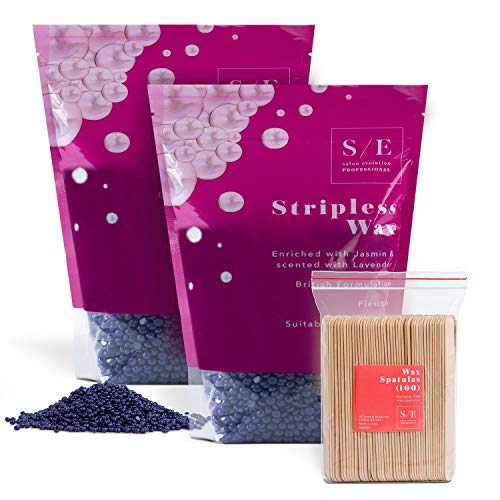 S/E Cera Depilatoria Caliente Frijoles de Cera Wax Profesional Para Hombre y Mujere para Leliminación Del Vello - Cara, Bikini, Piernas, Nariz (Jazmín & Lavanda, 500gx2, 110 piezas espátula)