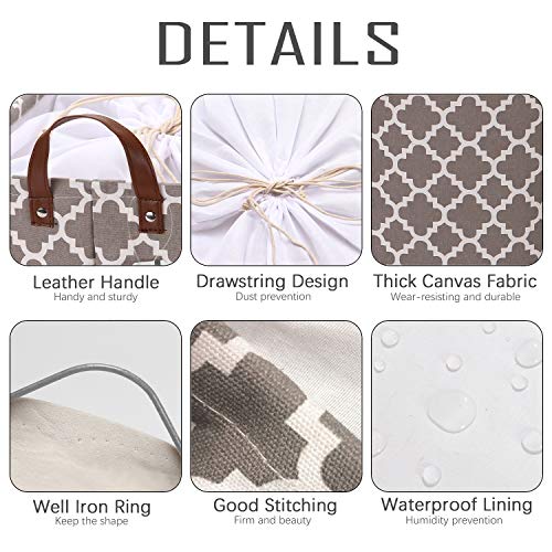 Sea Team - Cesta de Almacenamiento de Tela con diseño geométrico marroquí con Cubierta de cordón y Asas de Piel sintética, 16,5 x 11,8 Pulgadas, Interior Impermeable, Lattice Grey