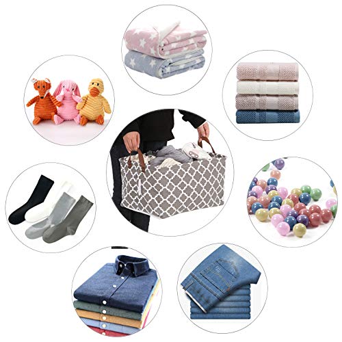 Sea Team - Cesta de Almacenamiento de Tela con diseño geométrico marroquí con Cubierta de cordón y Asas de Piel sintética, 16,5 x 11,8 Pulgadas, Interior Impermeable, Lattice Grey