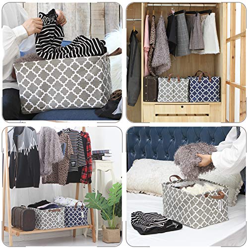 Sea Team - Cesta de Almacenamiento de Tela con diseño geométrico marroquí con Cubierta de cordón y Asas de Piel sintética, 16,5 x 11,8 Pulgadas, Interior Impermeable, Lattice Grey