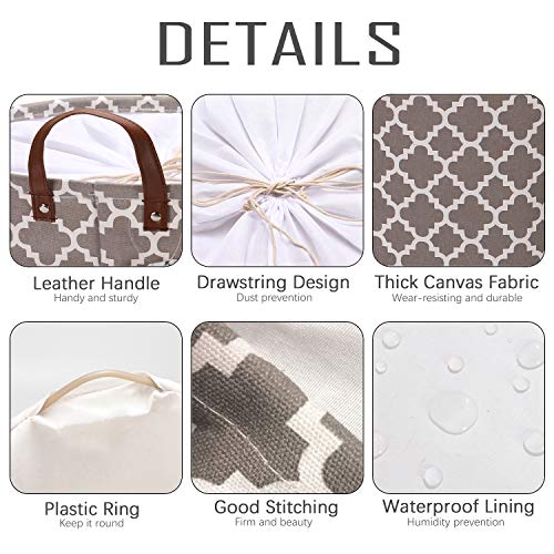 Sea Team - Cesto lavandería con diseño celosía marroquí, cesto lavandería Tela Lona, contenedor Almacenamiento Plegable con Asas Cuero sintético y Cierre de cordón, 50 x 40 cm, Interior Impermeable