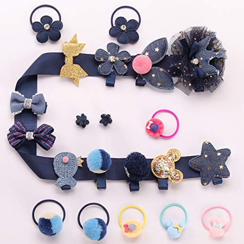 Seatecks 35 Piezas Clips de Pelo Pinzas Bebe Niña Pinza de Pelo Chicas Accesorios Para el Cabello Flor Arco Barrettes Horquillas Lindo-Azul Marino