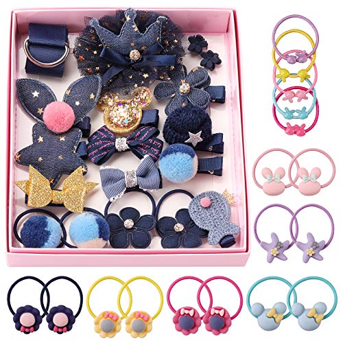 Seatecks 35 Piezas Clips de Pelo Pinzas Bebe Niña Pinza de Pelo Chicas Accesorios Para el Cabello Flor Arco Barrettes Horquillas Lindo-Azul Marino