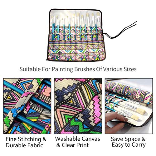 SEDEX 20 Ranura Estuche Enrollable Portátil para Lápices de Pinturas de Lona Gran Capacidad Cepillo Pinceles Organizadores para Artista Pintor Papelería Elegante para Escuela Oficina, Estilo Folklore