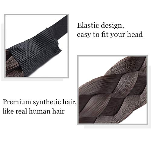 SEGO Diademas Trenzadas Elásticas Mujer Pelo Sintético Se Ve Natural [Castaño Oscuro] Extensiones de Cabello Accesorios Braid Hair Headband (L-3.8cm)
