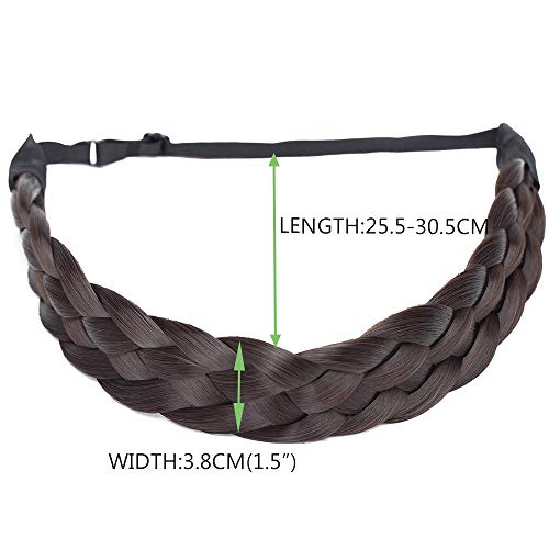 SEGO Diademas Trenzadas Elásticas Mujer Pelo Sintético Se Ve Natural [Castaño Oscuro] Extensiones de Cabello Accesorios Braid Hair Headband (L-3.8cm)